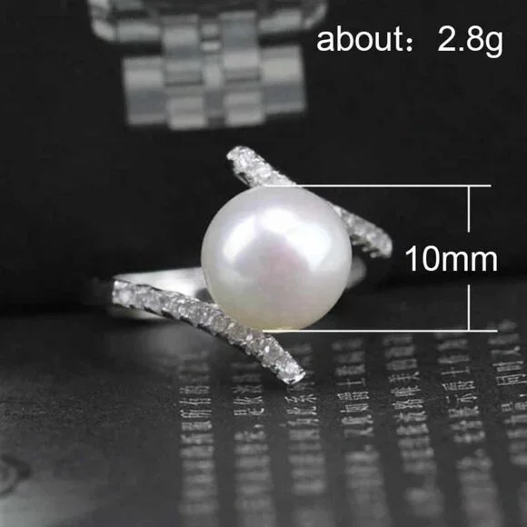 Sweet Beautiful Pearl CZ Twisted Anillos Elegant Silver Ring for Women, VIP562 - Picture 6 of 6
